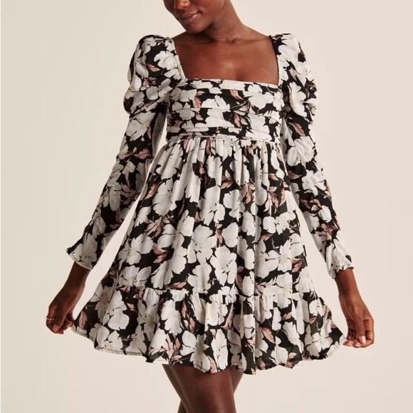Abercrombie & Fitch Floral Emerson Chiffon Long Sleeve Mini Dress Sz. SMALL TALL - Picture 1 of 8